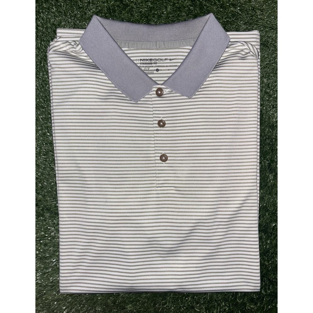 Nike Golf Polo - White/Grey Striped - Large